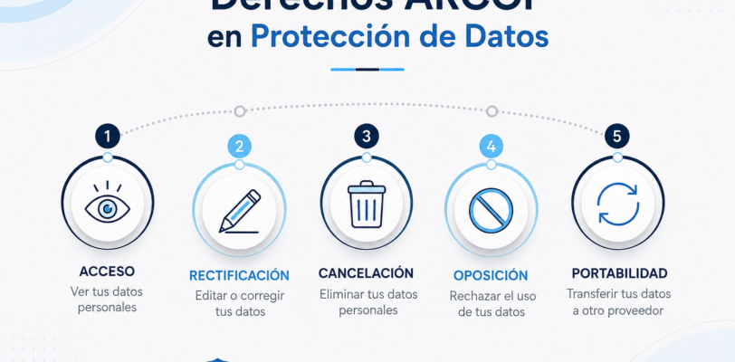 Infografía explicativa de los derechos ARCOP en la ley de protección de datos personales en Chile